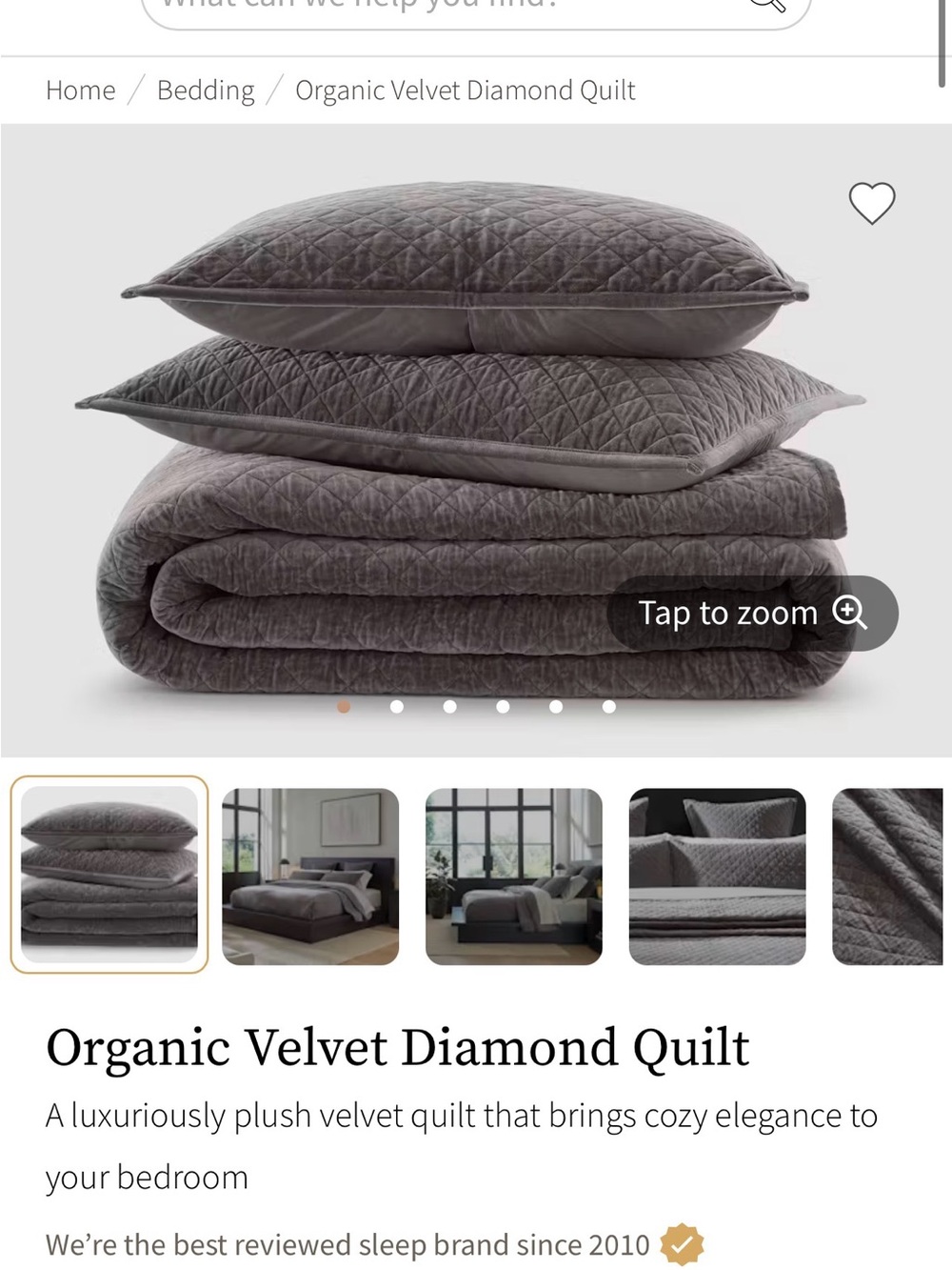 Organic Velvet Diamond Quilt - Charcoal gray full/ Queen comforter